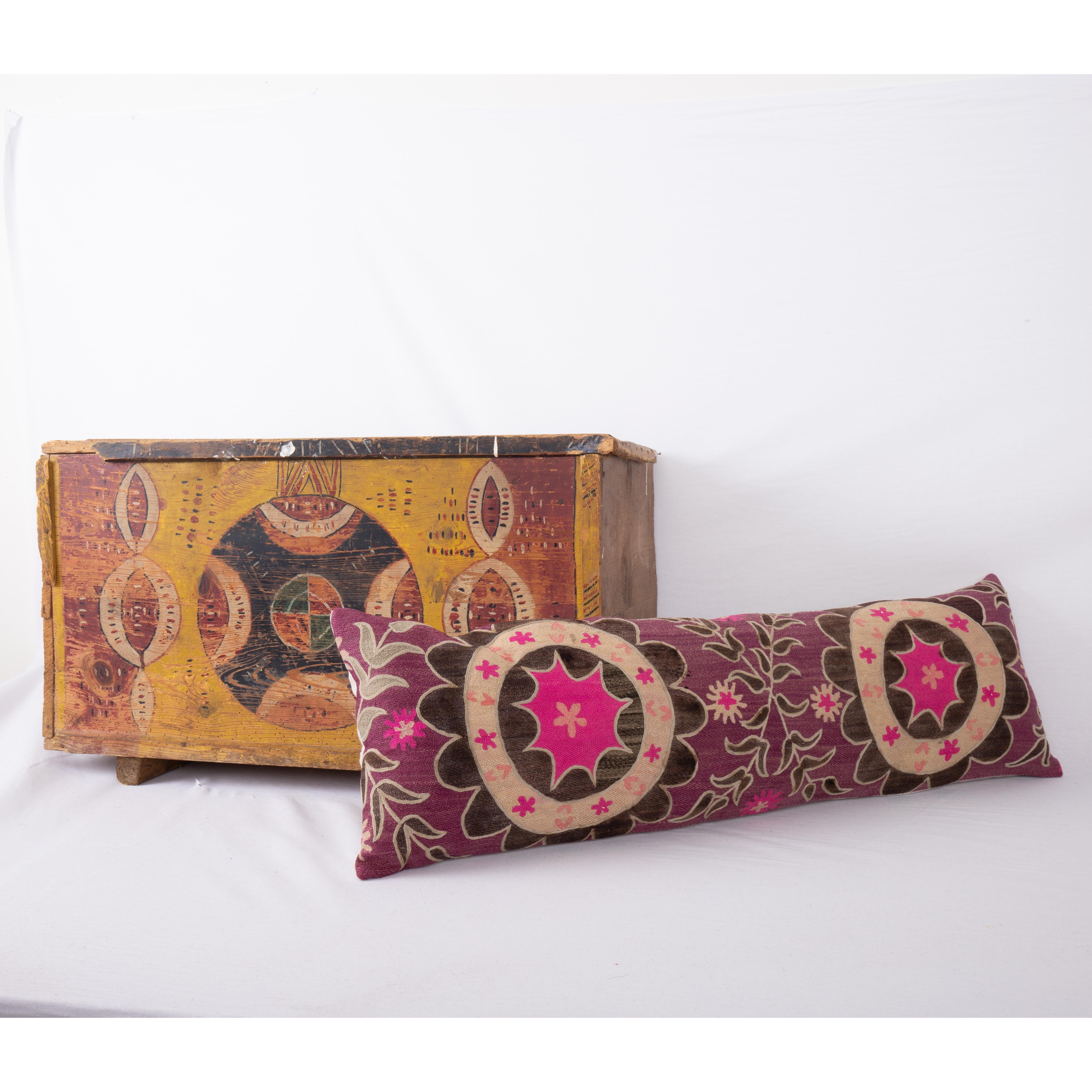 XL Suzani Lumbar / Body Pillow Fashioned from a Tashkent Suzani, Uzbekistan 3