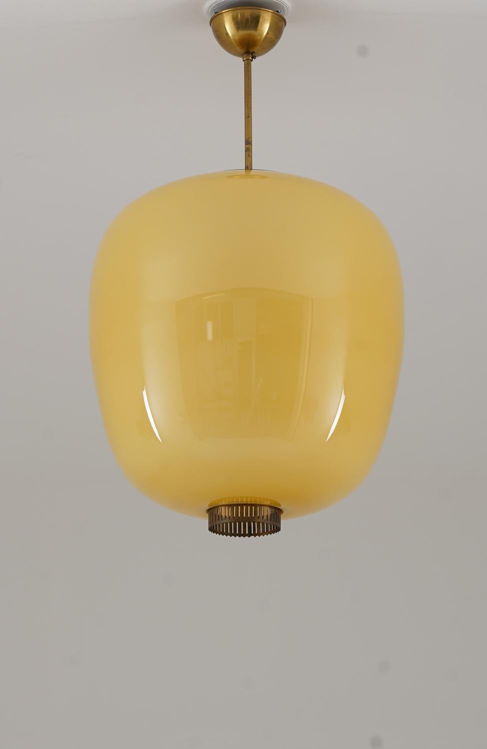 Scandinavian Modern XL Swedish Modern Brass and Glass Pendants For Sale