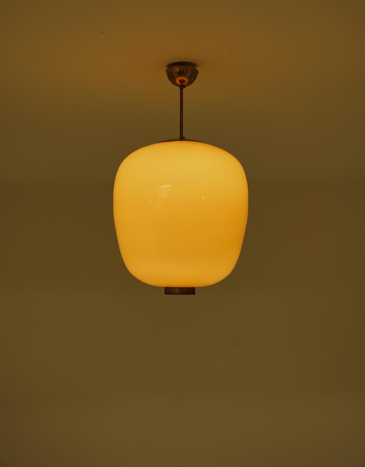 XL Swedish Modern Brass and Glass Pendants For Sale 3
