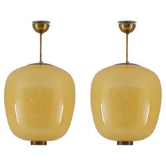 XL Swedish Modern Brass and Glass Pendants