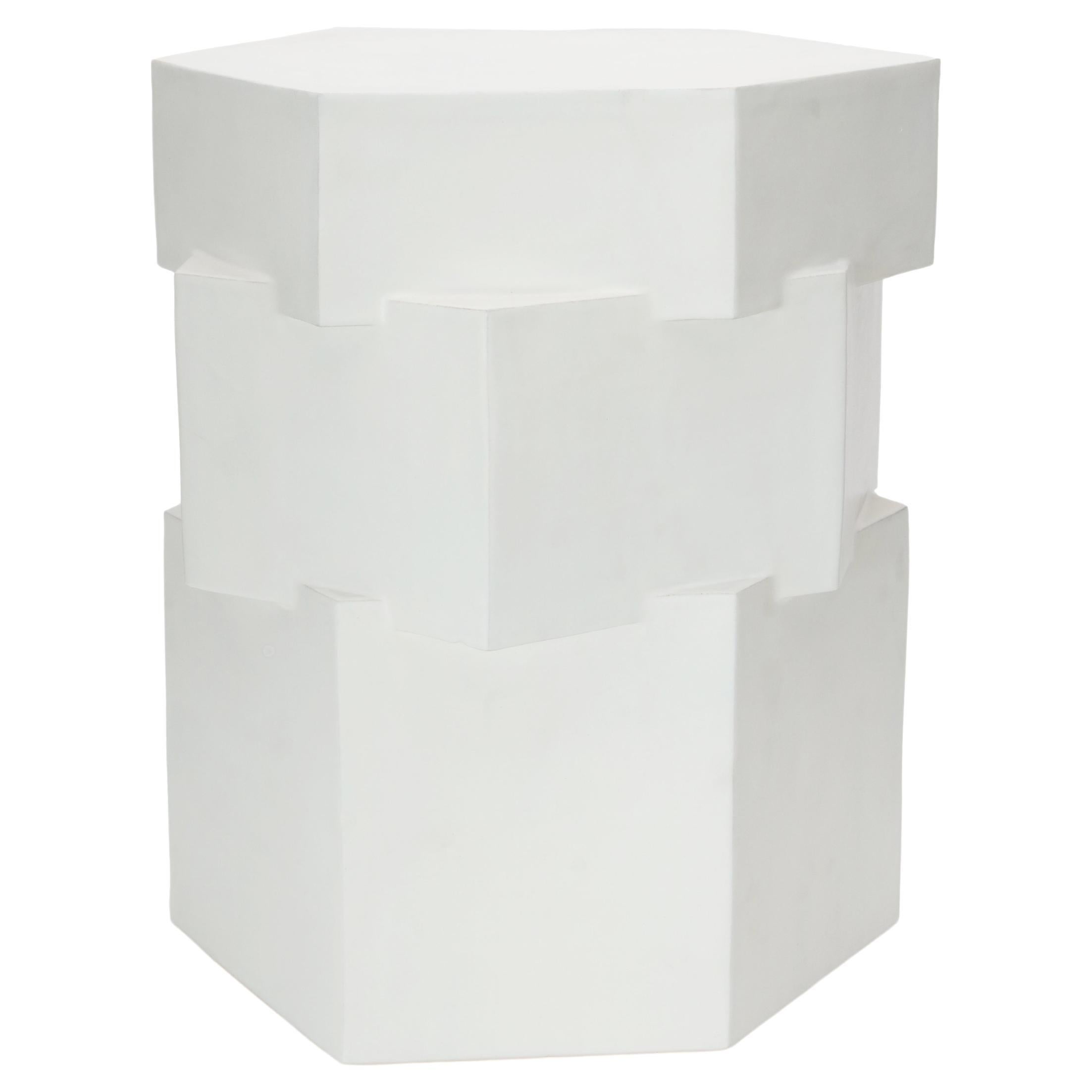 XL Tall Ceramic Hex Side Table & Stool in Marshmallow by BZIPPY For Sale
