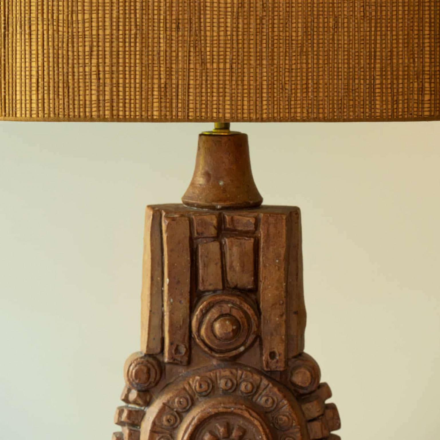 Lampe de bureau XL à porte en céramique terraccota R Rooke, abat-jour de R. Houben, 1960 en vente 3
