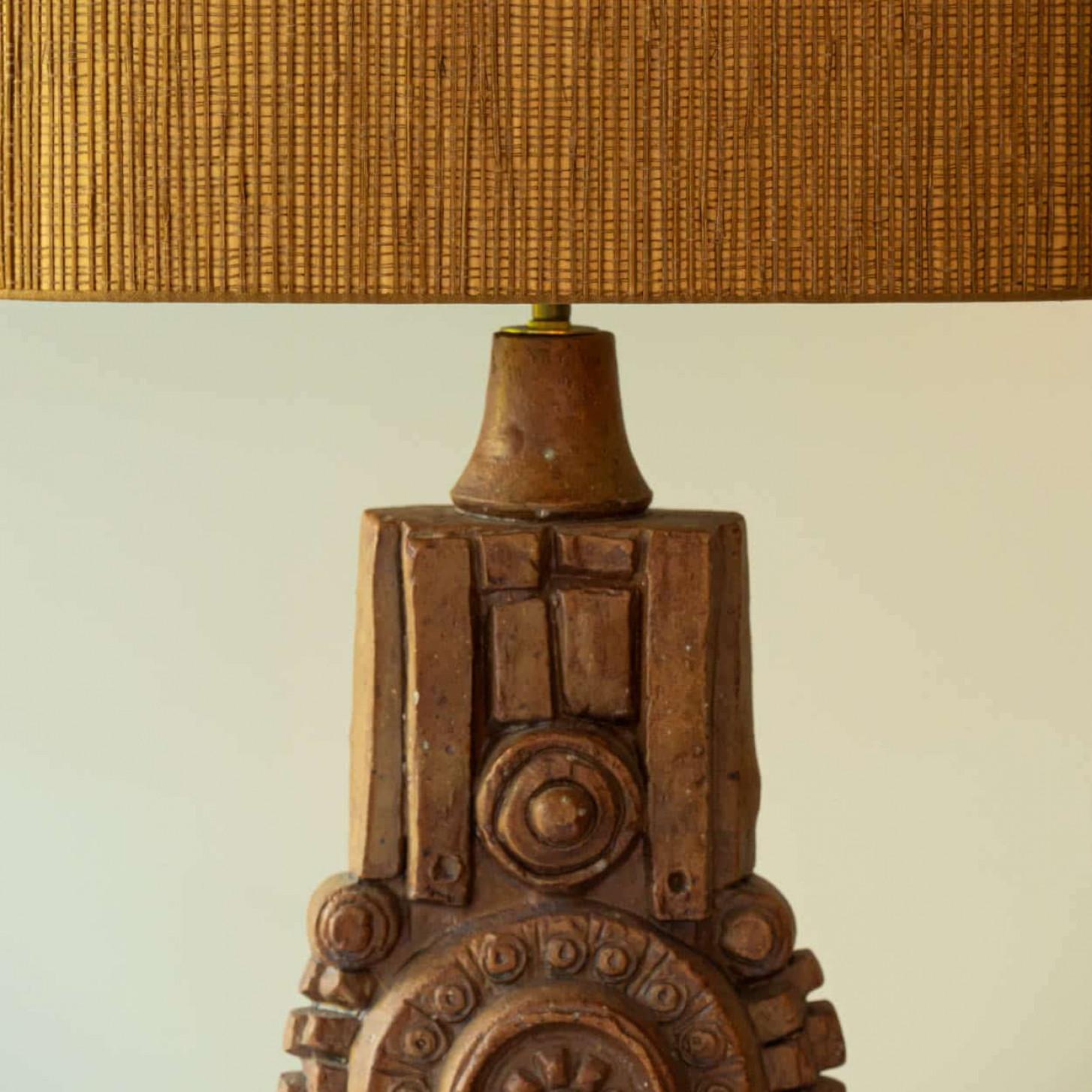 XL Terraccota Ceramic FLoor Table Lamp R Rooke, Lampshade by R. Houben, 1960 in vendita 3