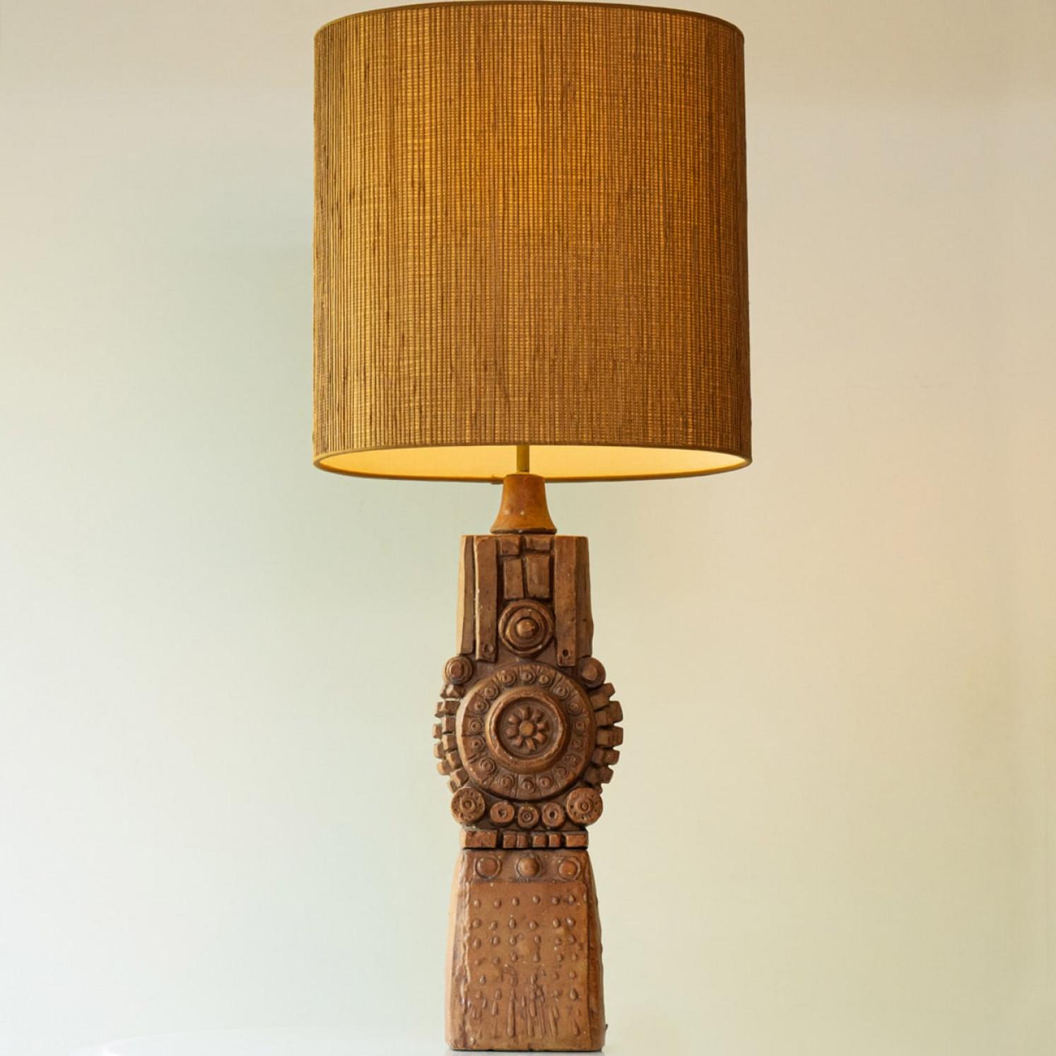 Altro XL Terraccota Ceramic FLoor Table Lamp R Rooke, Lampshade by R. Houben, 1960 in vendita