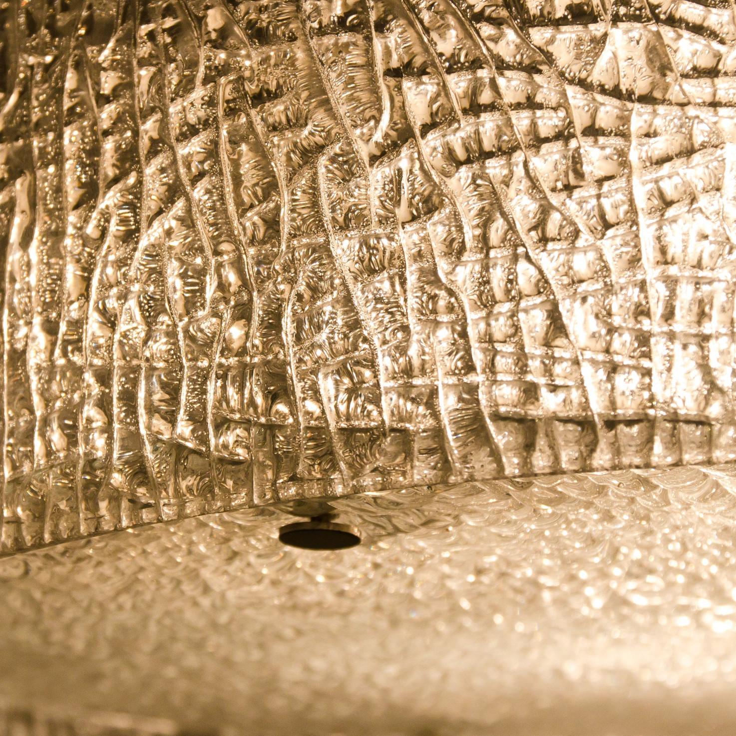 Late 20th Century XL Thick Textured Glass Brass Flush Mounts Ceiling Lights, 1960s For Sale