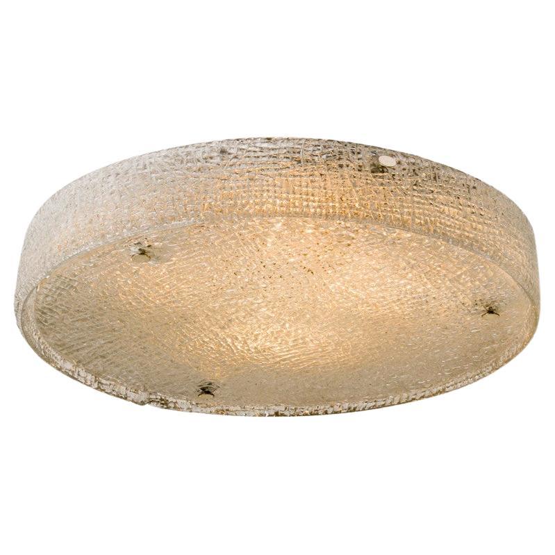 XL Thick Textured Glass Brass Flush Mounts Ceiling Lights, 1960s For Sale