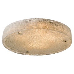 XL Thick Textured Glass Brass Flush Mounts Ceiling Lights, 1960s