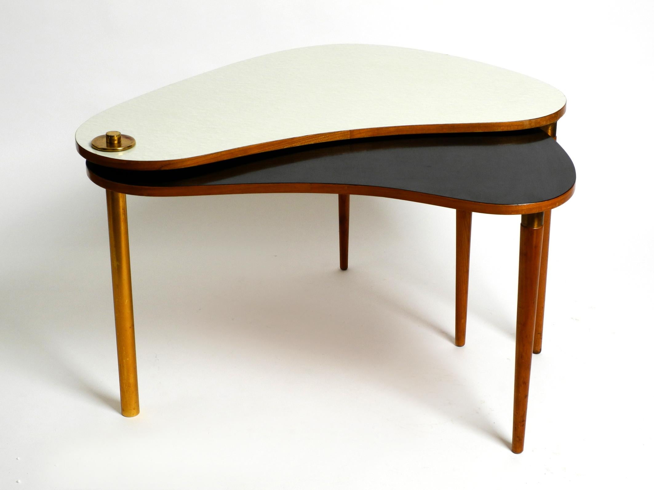 Xl Three-Legged Midcentury Kidney Side Table Consisting of Two Twistable Tables 7
