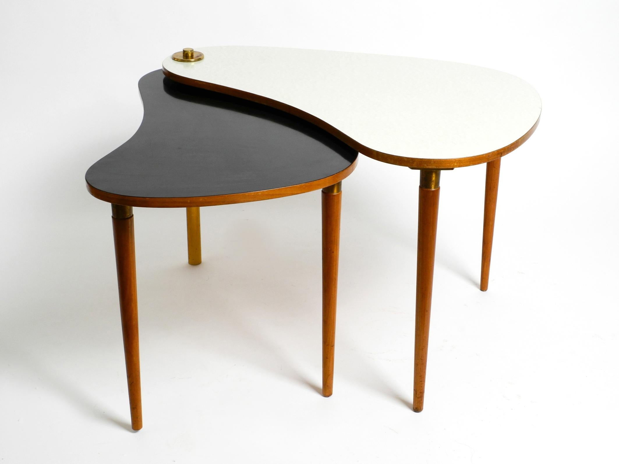 Xl Three-Legged Midcentury Kidney Side Table Consisting of Two Twistable Tables 10