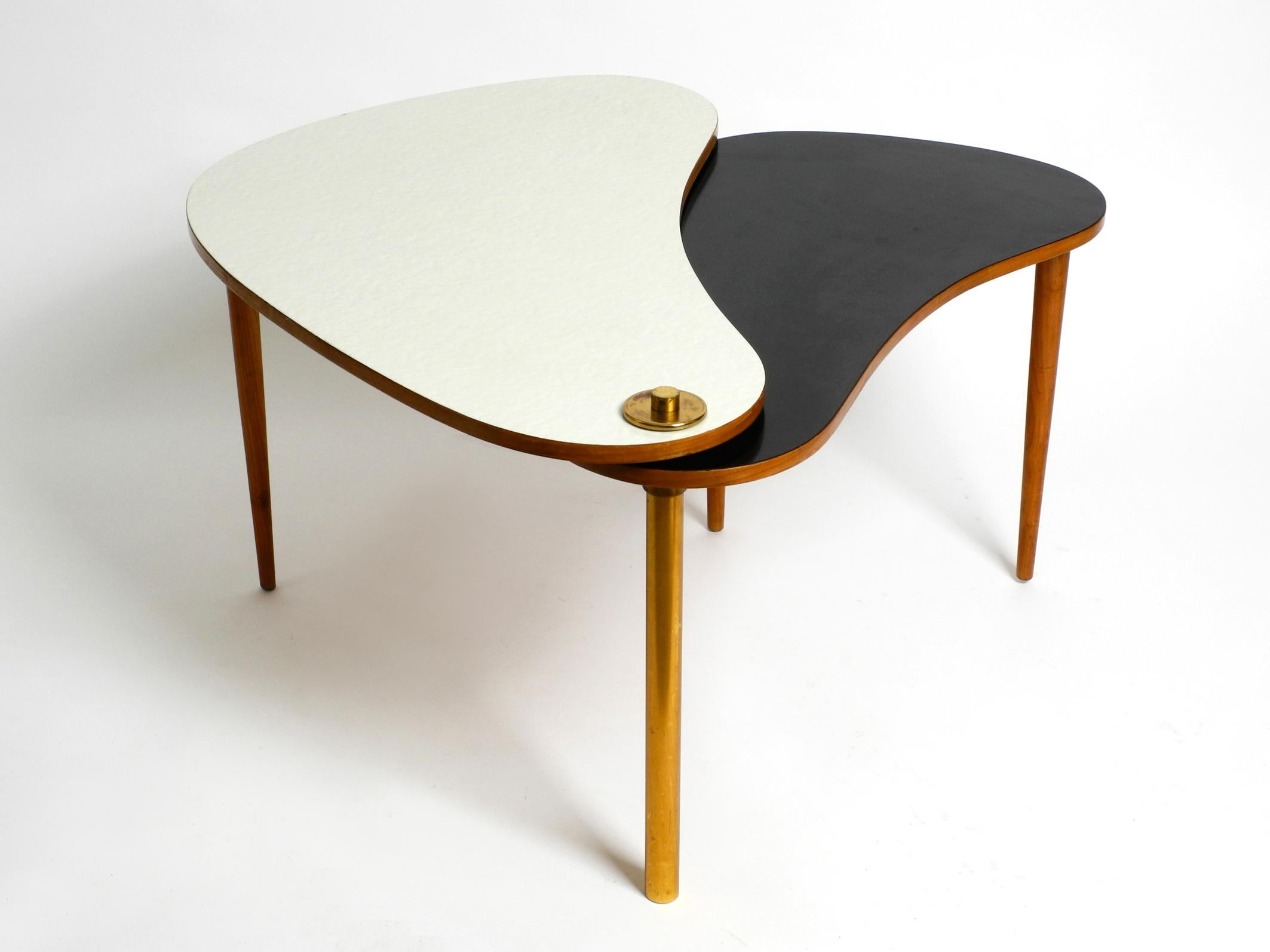 German Xl Three-Legged Midcentury Kidney Side Table Consisting of Two Twistable Tables