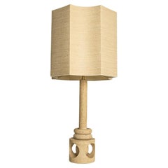 XL Travertin Table Lamp with Custom Made Silk Lampshade by Rene Houben
