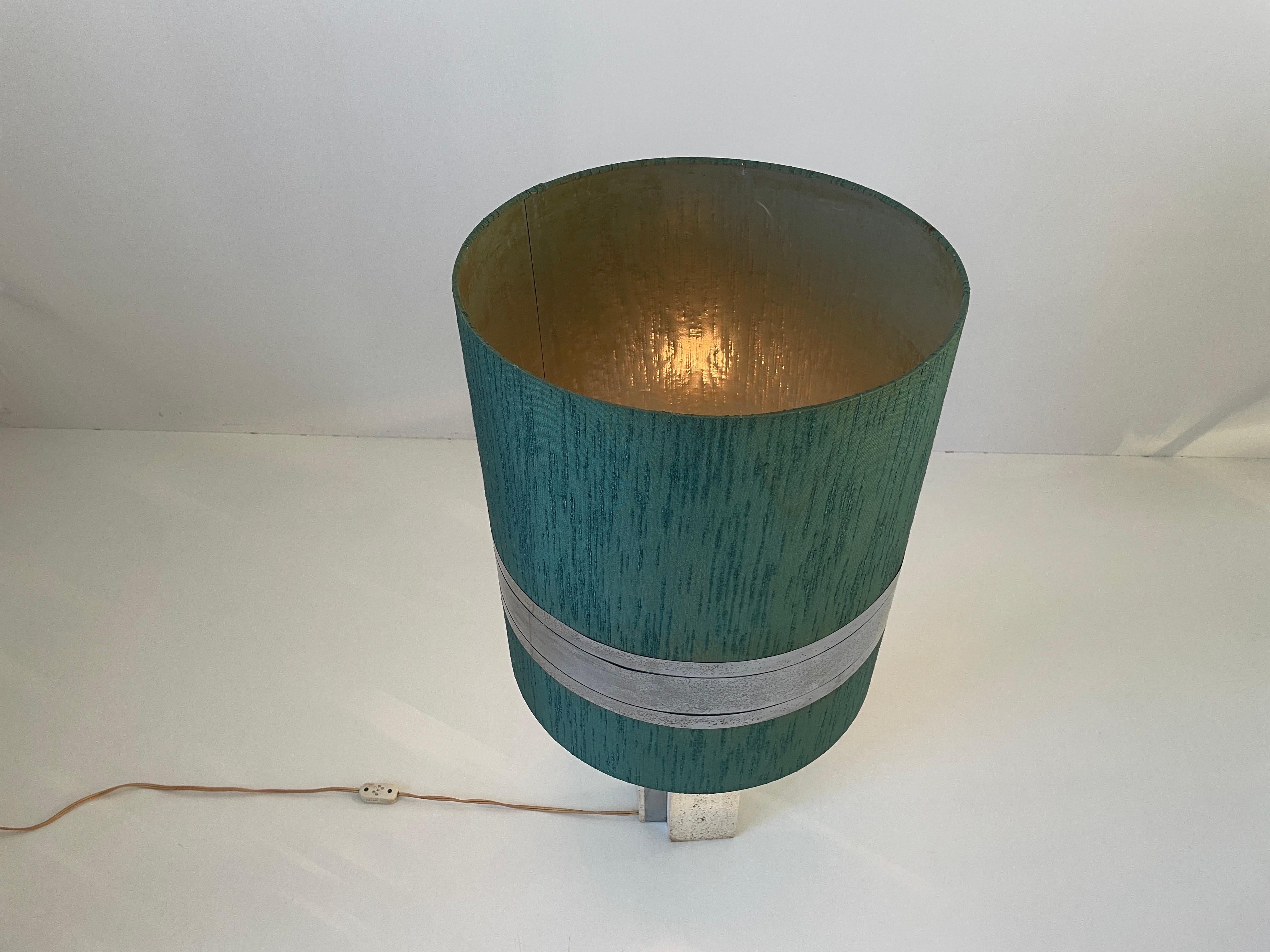 XL Travertine Table Lamp with Green Fabric Shade, 1970s, Italy For Sale 9