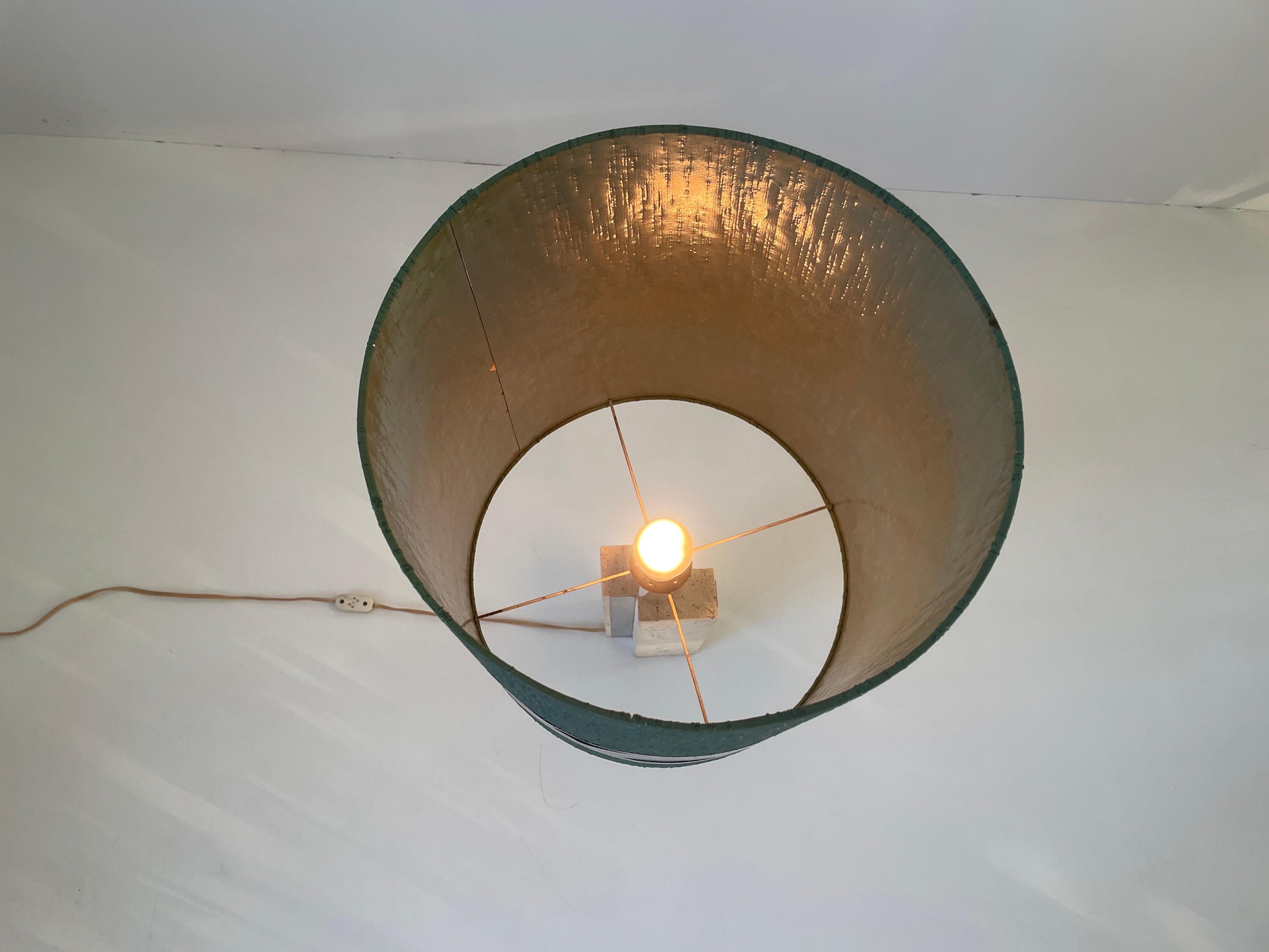 XL Travertine Table Lamp with Green Fabric Shade, 1970s, Italy For Sale 11