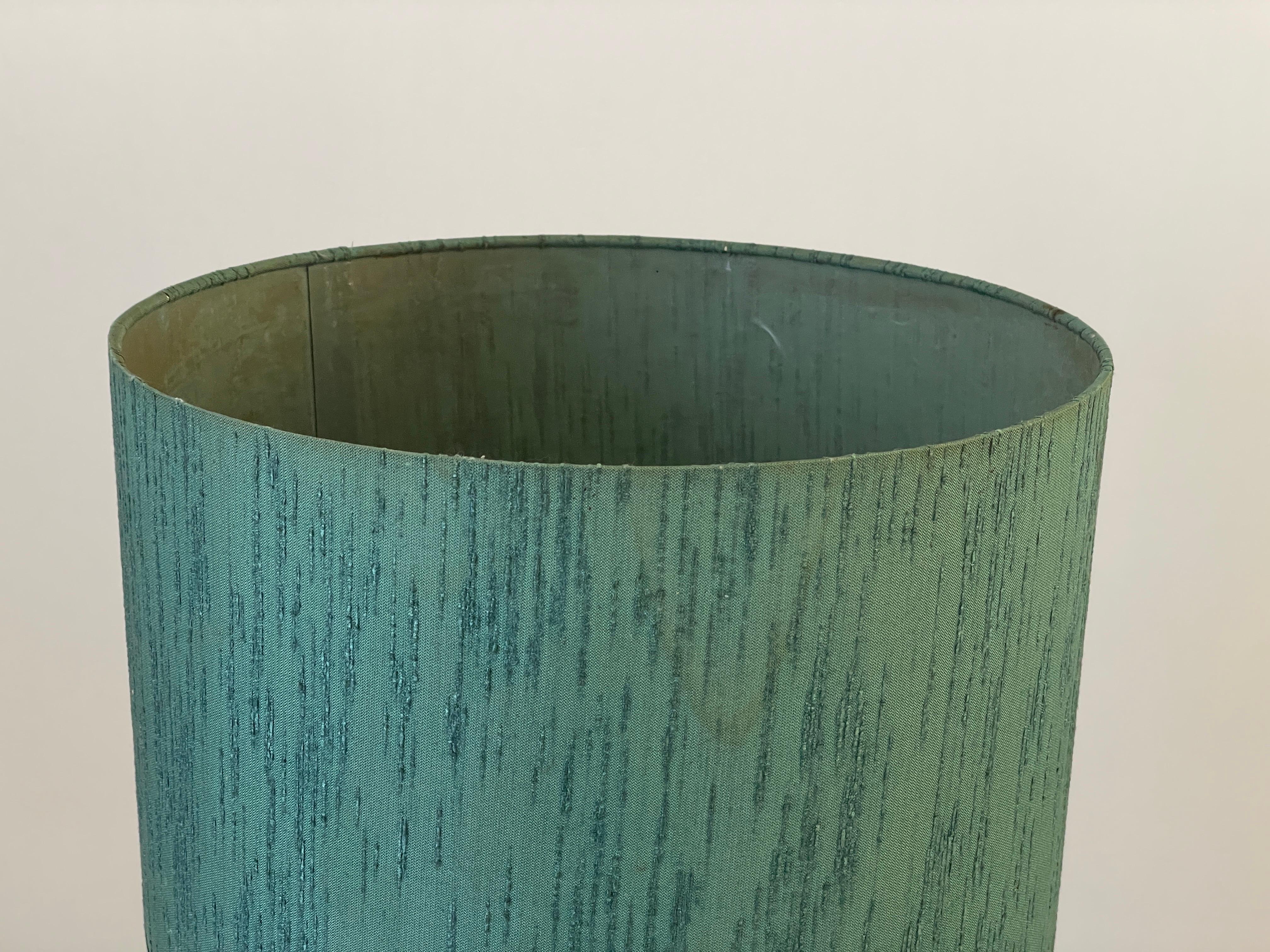 Late 20th Century XL Travertine Table Lamp with Green Fabric Shade, 1970s, Italy For Sale