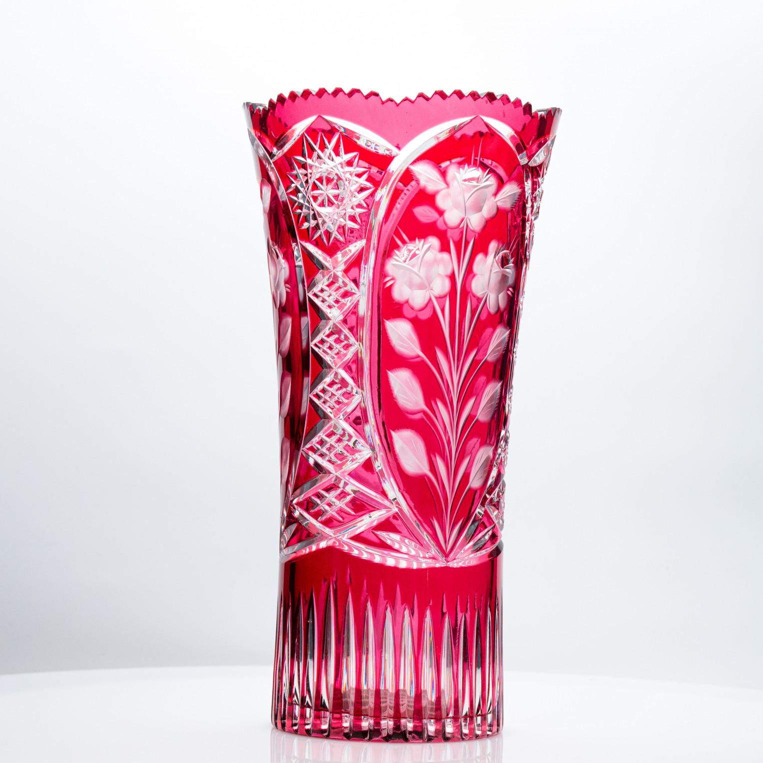 Jarrón XL, cristal superpuesto rojo rosa intenso, París, 1950 Francés en venta