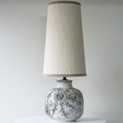 XL Vaullaris White Lamp with Floral Relief, Custom Made Lampshade by R. Houben
