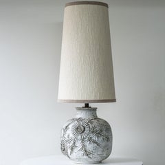 XL Vaullaris White Lamp with Floral Relief, Custom Made Lampshade by R. Houben