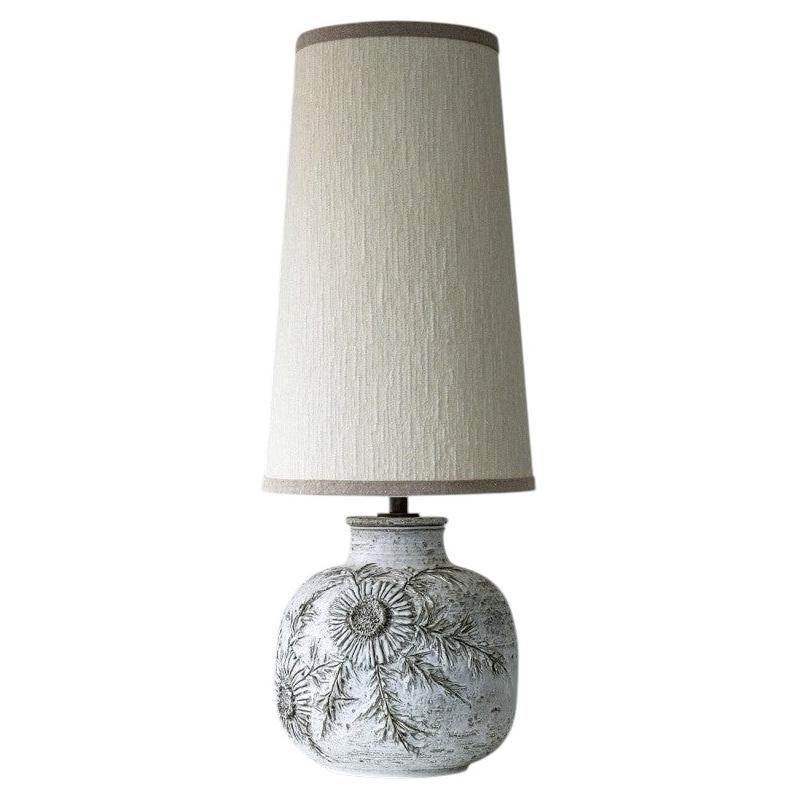 XL Vaullaris White Lamp with Floral Relief, Custom Made Lampshade by R. Houben