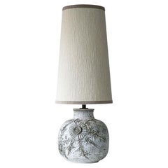 XL Vaullaris White Lamp with Floral Relief, Custom Made Lampshade by R. Houben