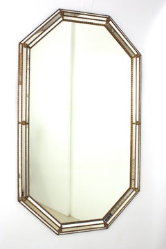 XL Venetian Modern Octagonal Wall Mirror with Brass Details (Miroir octogonal moderne vénitien avec détails en laiton)