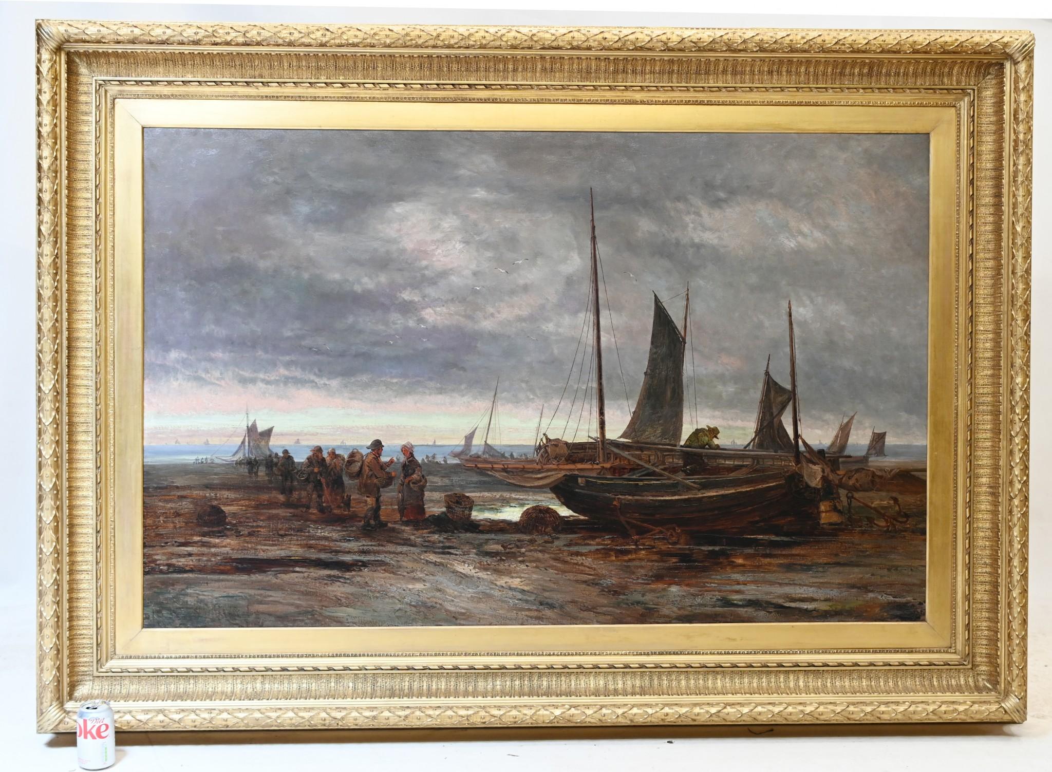 XL Pintura al óleo victoriana Costa marítima de Norfolk 1860 6 Pies en venta 10