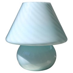 XL Vintage 1970s Italian Murano Blue Swirl Mushroom Table Lamp Mouth Blown