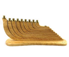 XL Vintage Kunsthandwerker Hand gedreht Modernity  Kinetische MCM Menorah aus Ahornholz, signiert