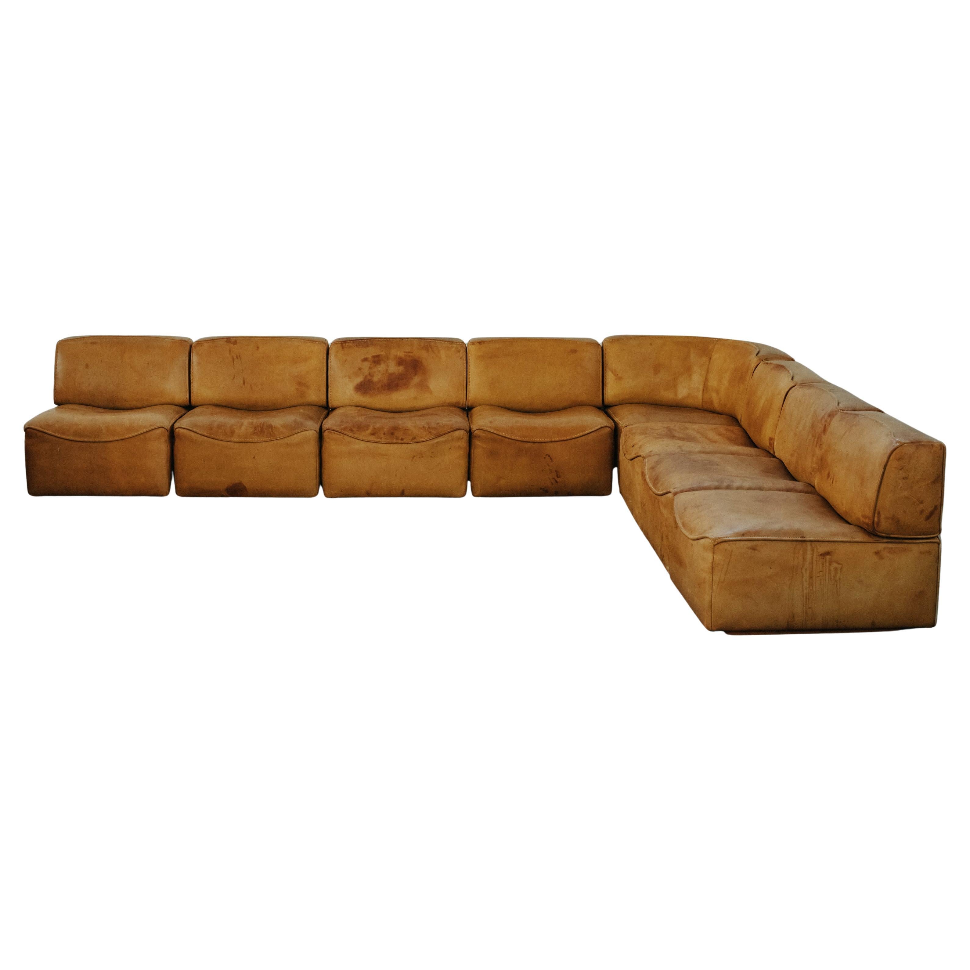 XL Vintage Cognacfarbenes Leder De Sede DS15 Sofa aus der Schweiz, ca. 1970