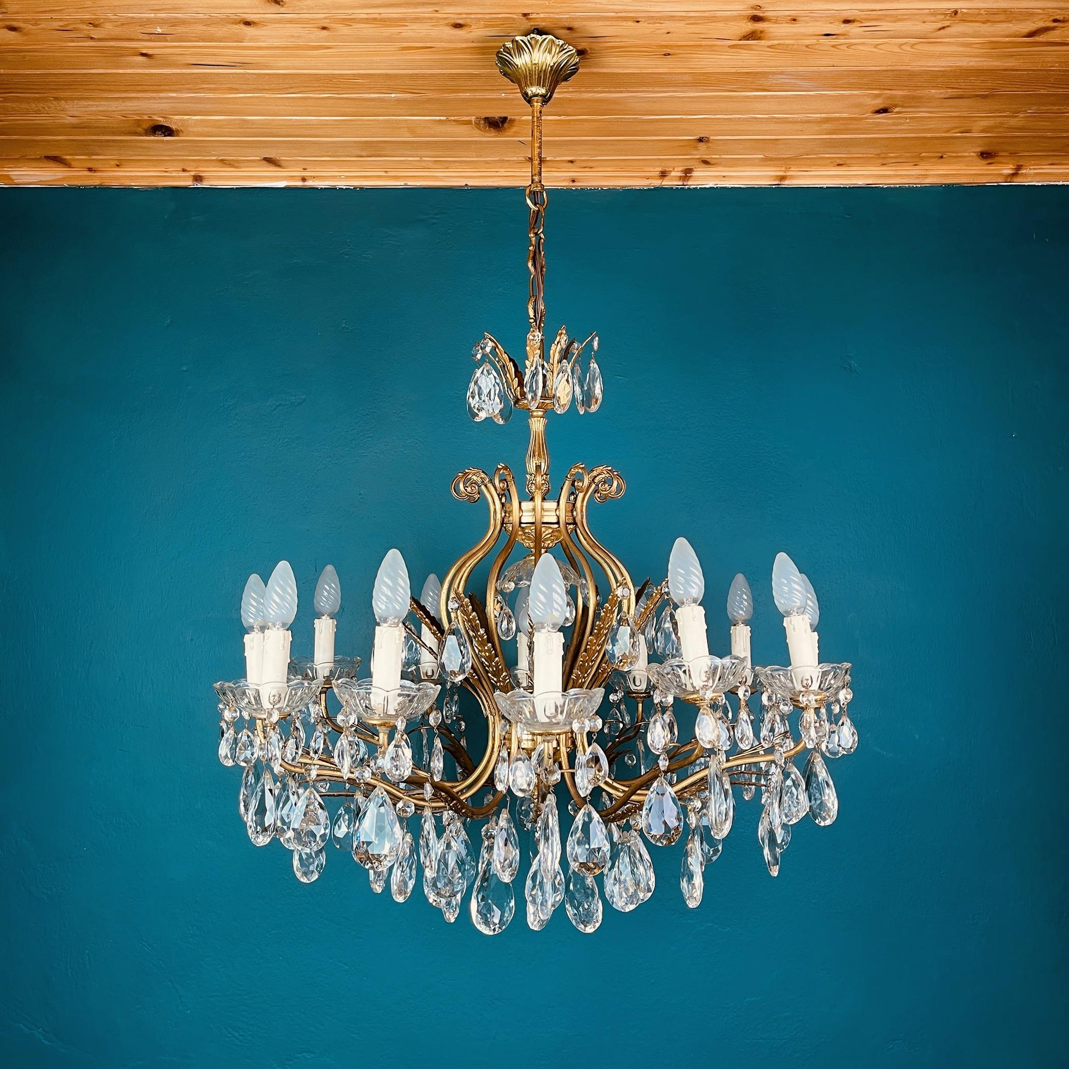 Xl Vintage Crystal Chandelier Italy 1950s Hollywood Regency For Sale 4