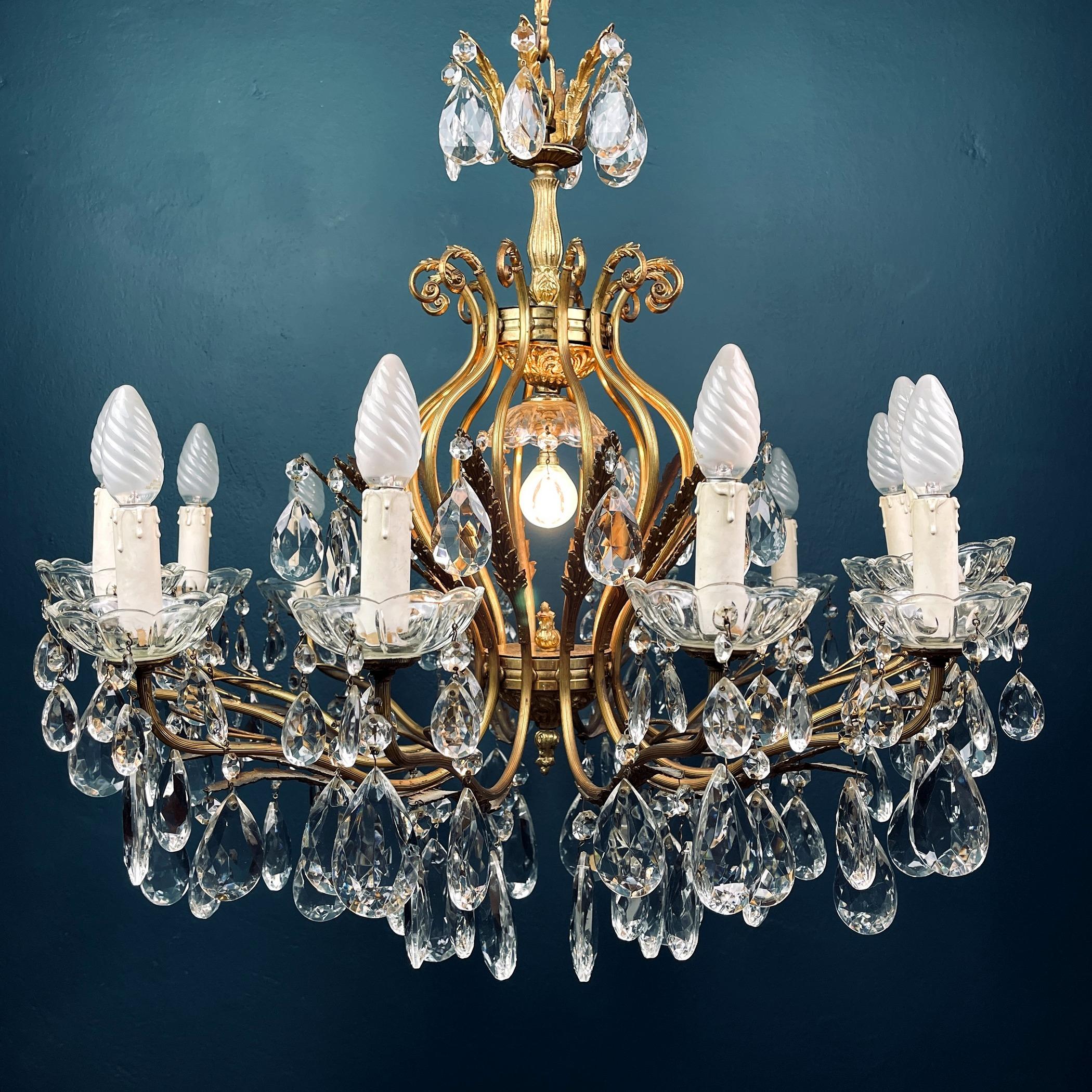 Xl Vintage Crystal Chandelier Italy 1950s Hollywood Regency For Sale 5