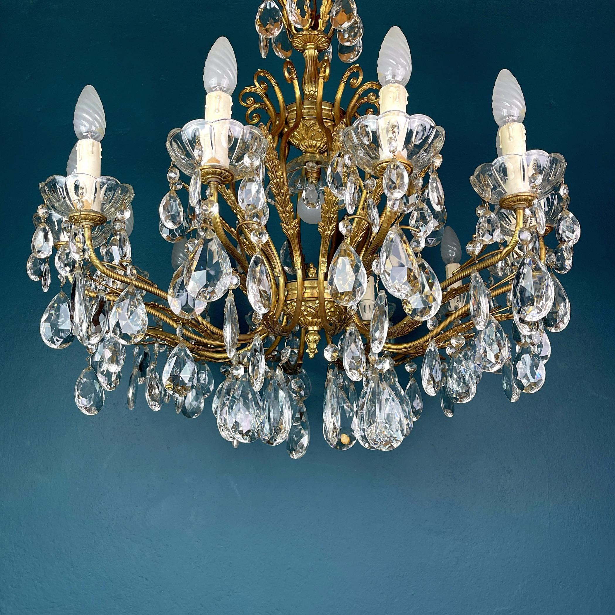 Xl Vintage Crystal Chandelier Italy 1950s Hollywood Regency For Sale 6