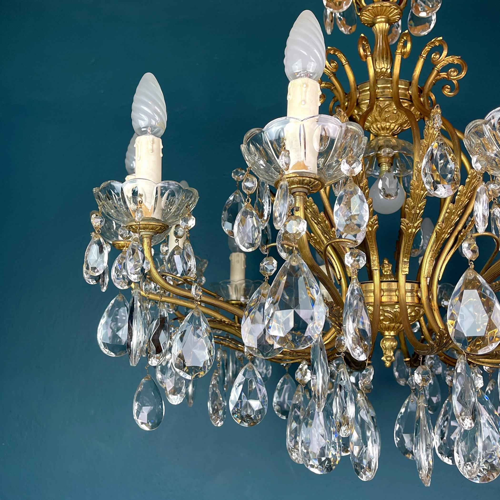 20th Century Xl Vintage Crystal Chandelier Italy 1950s Hollywood Regency For Sale