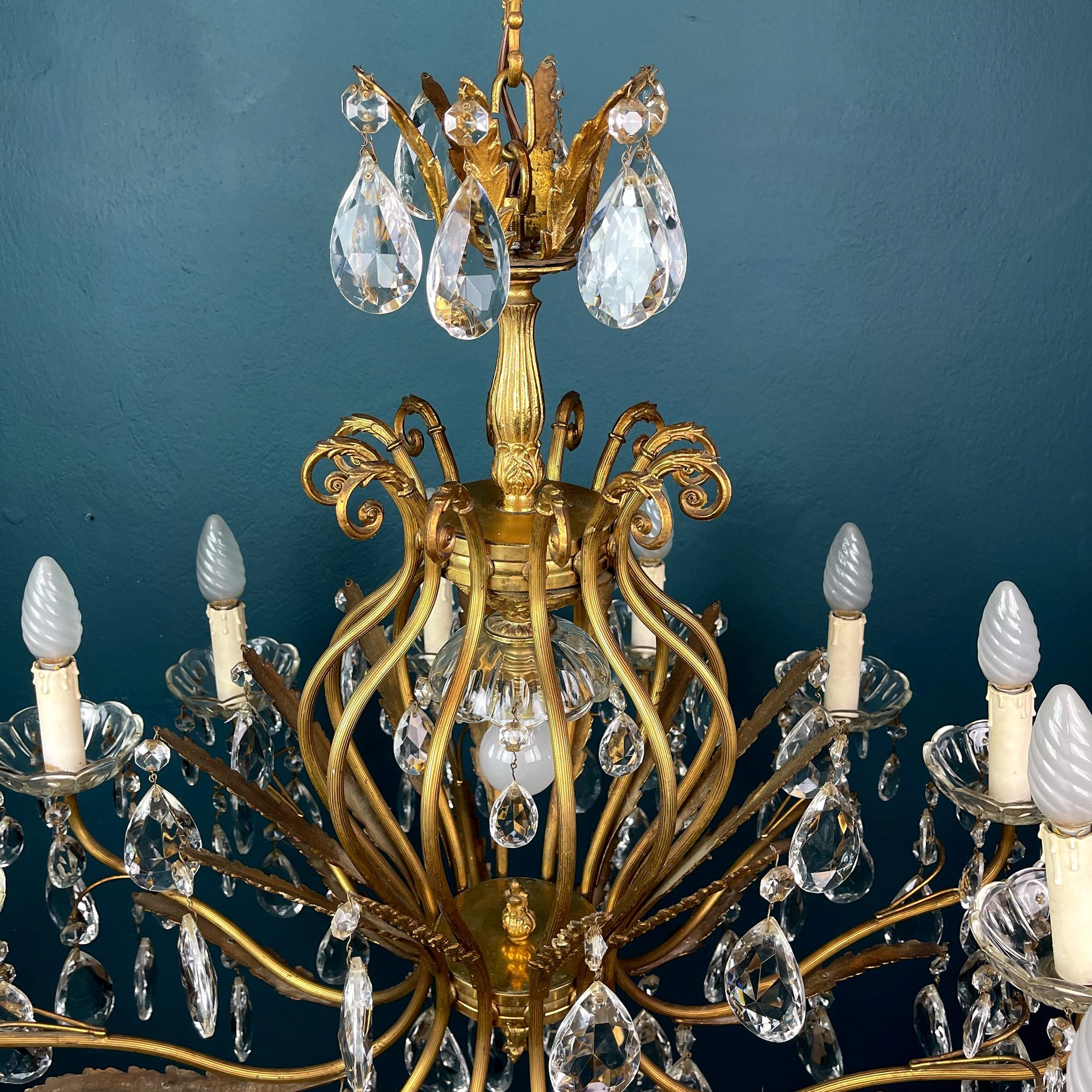 Xl Vintage Crystal Chandelier Italy 1950s Hollywood Regency For Sale 1
