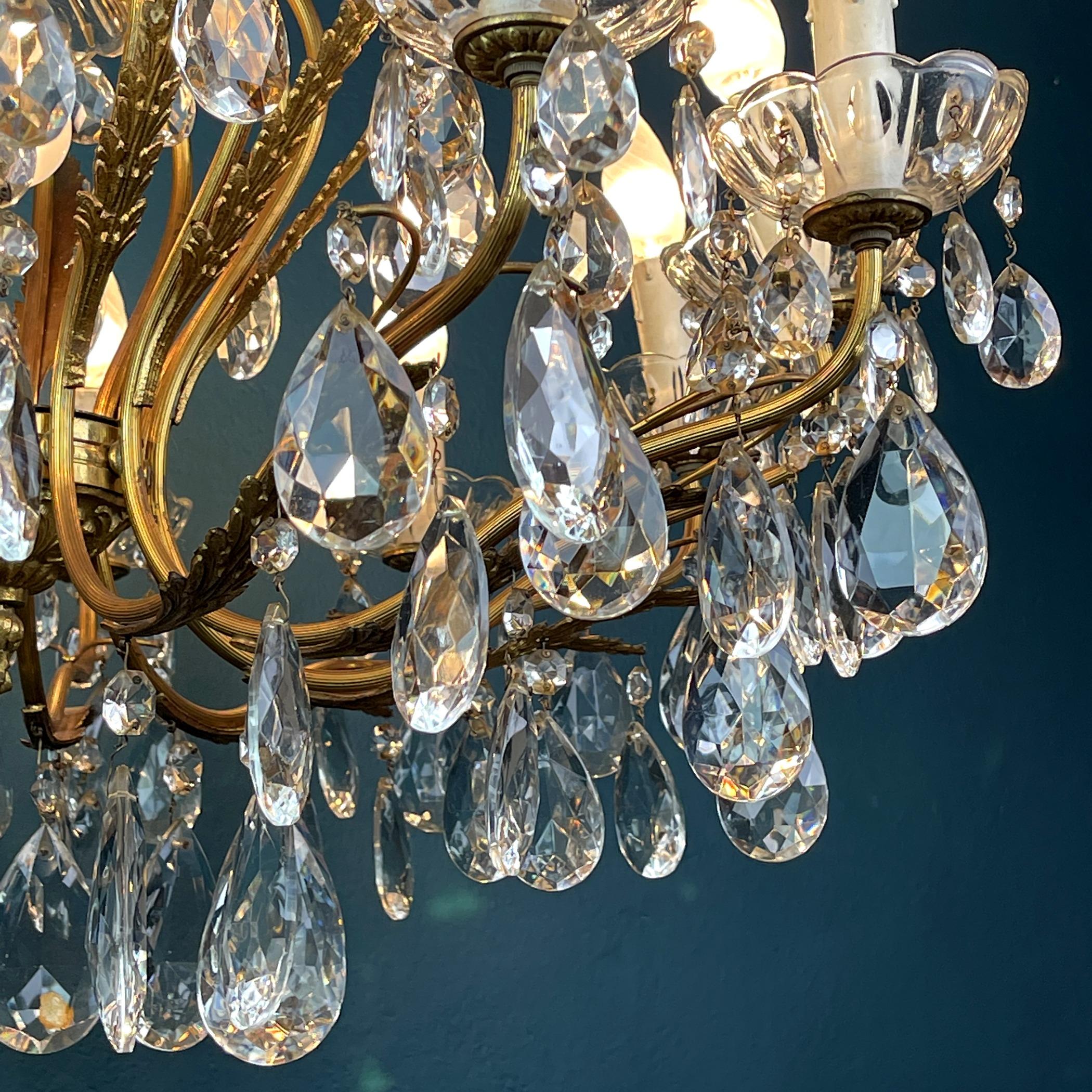 Xl Vintage Crystal Chandelier Italy 1950s Hollywood Regency For Sale 2