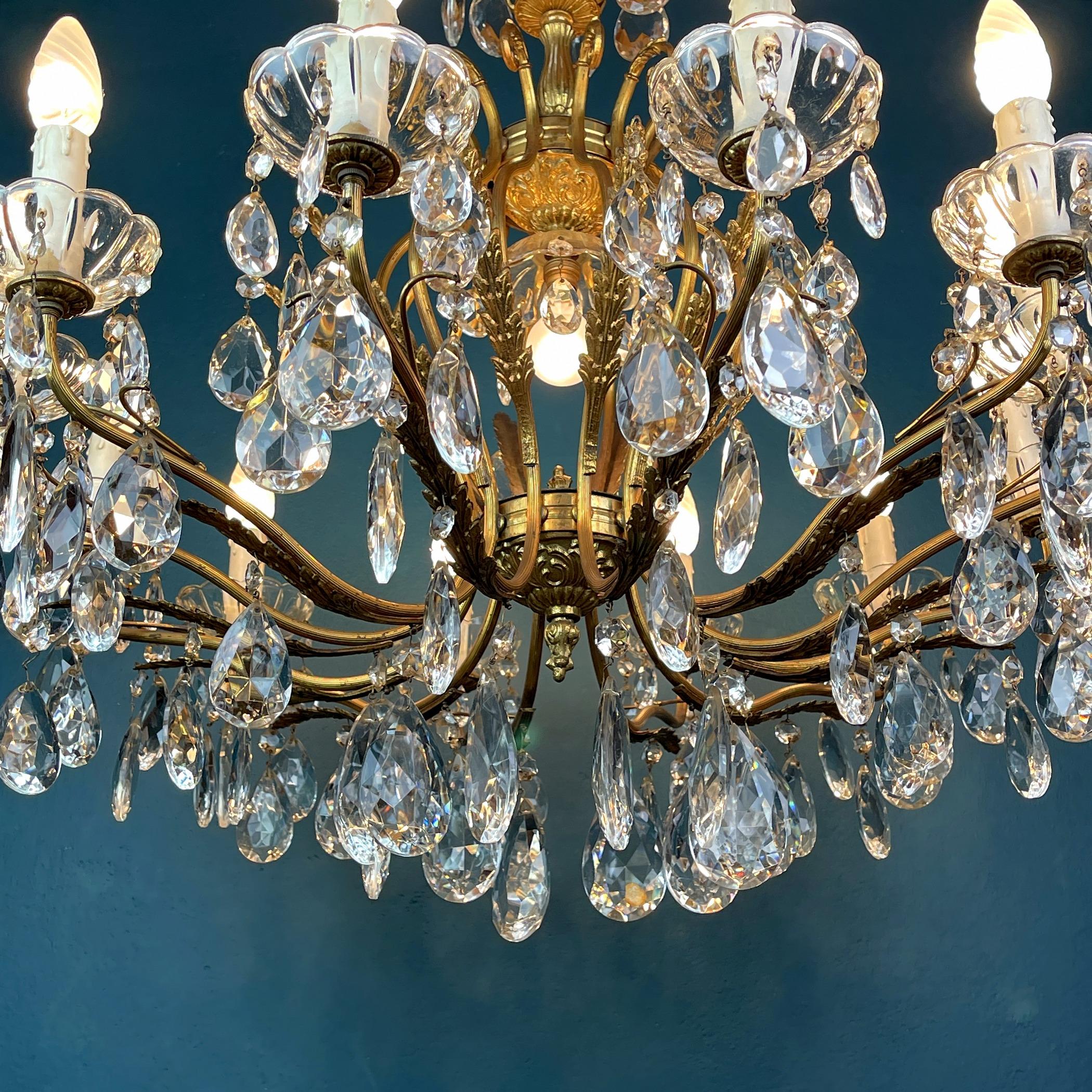 Xl Vintage Crystal Chandelier Italy 1950s Hollywood Regency For Sale 3