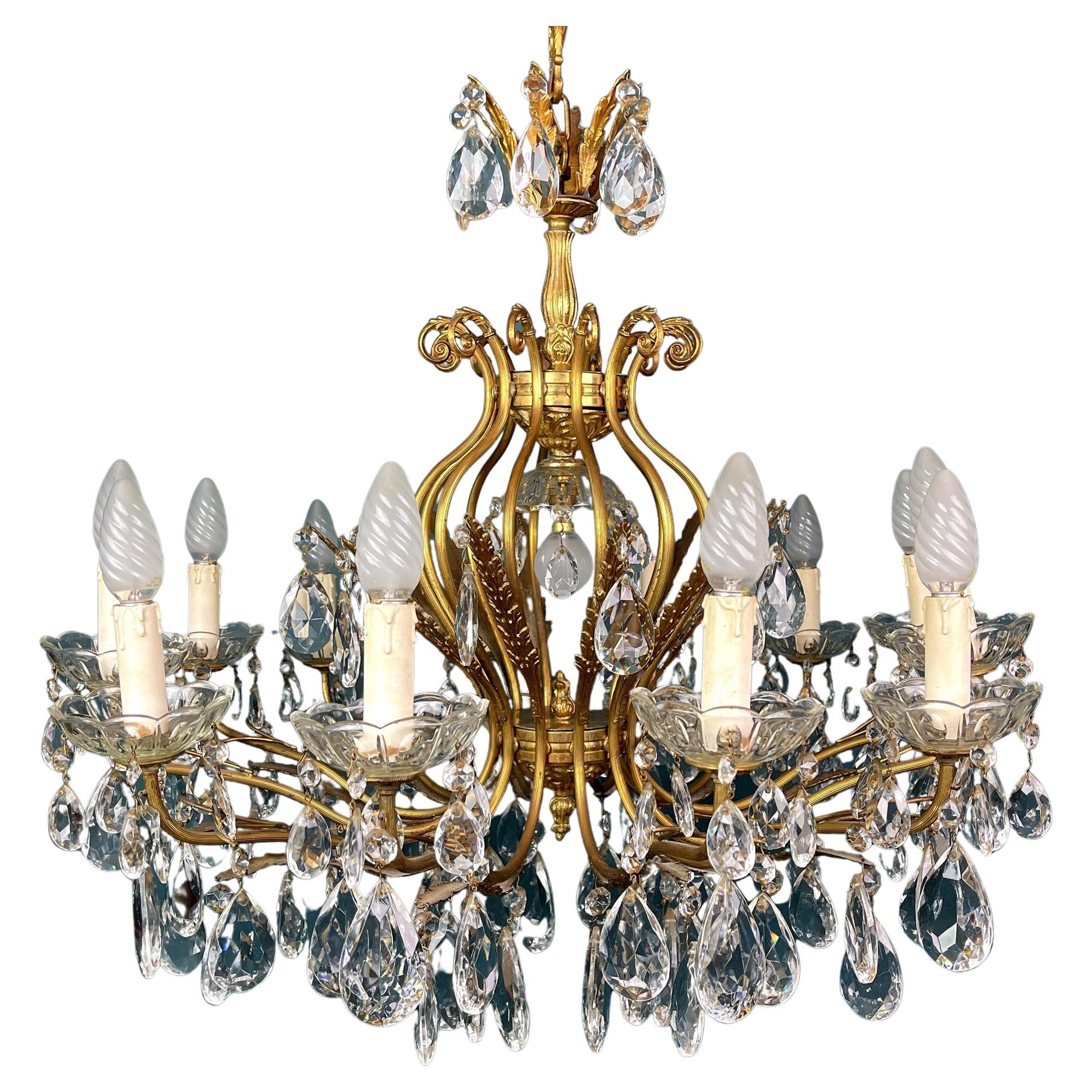Xl Vintage Crystal Chandelier Italy 1950s Hollywood Regency