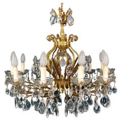 Xl Retro Crystal Chandelier Italy 1950s Hollywood Regency