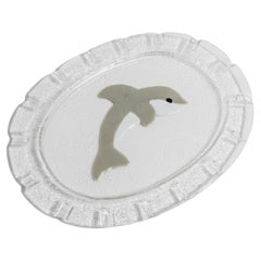 XL Vintage Dolphin Murano Glass Bowl Serving Platter Oval, Italy, 1980s