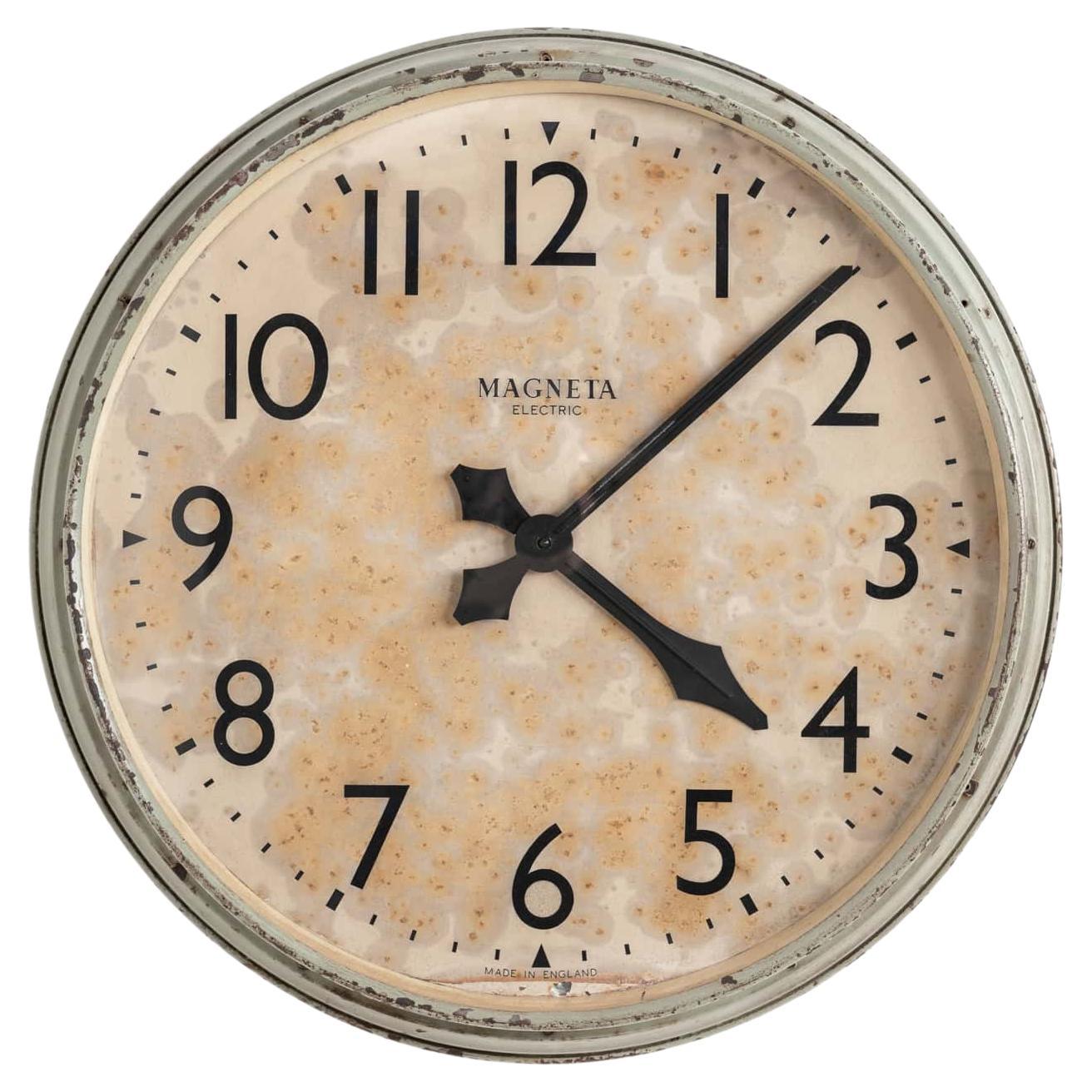 XL Vintage Industrial Metal Magneta Factory Railway Wall Clock, c.1940