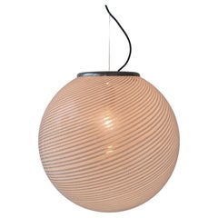 XL Vintage Italian Lamp di Murano degli anni '70 Filigrana Bianco Vortice Lampada a Sospensione in Vetro