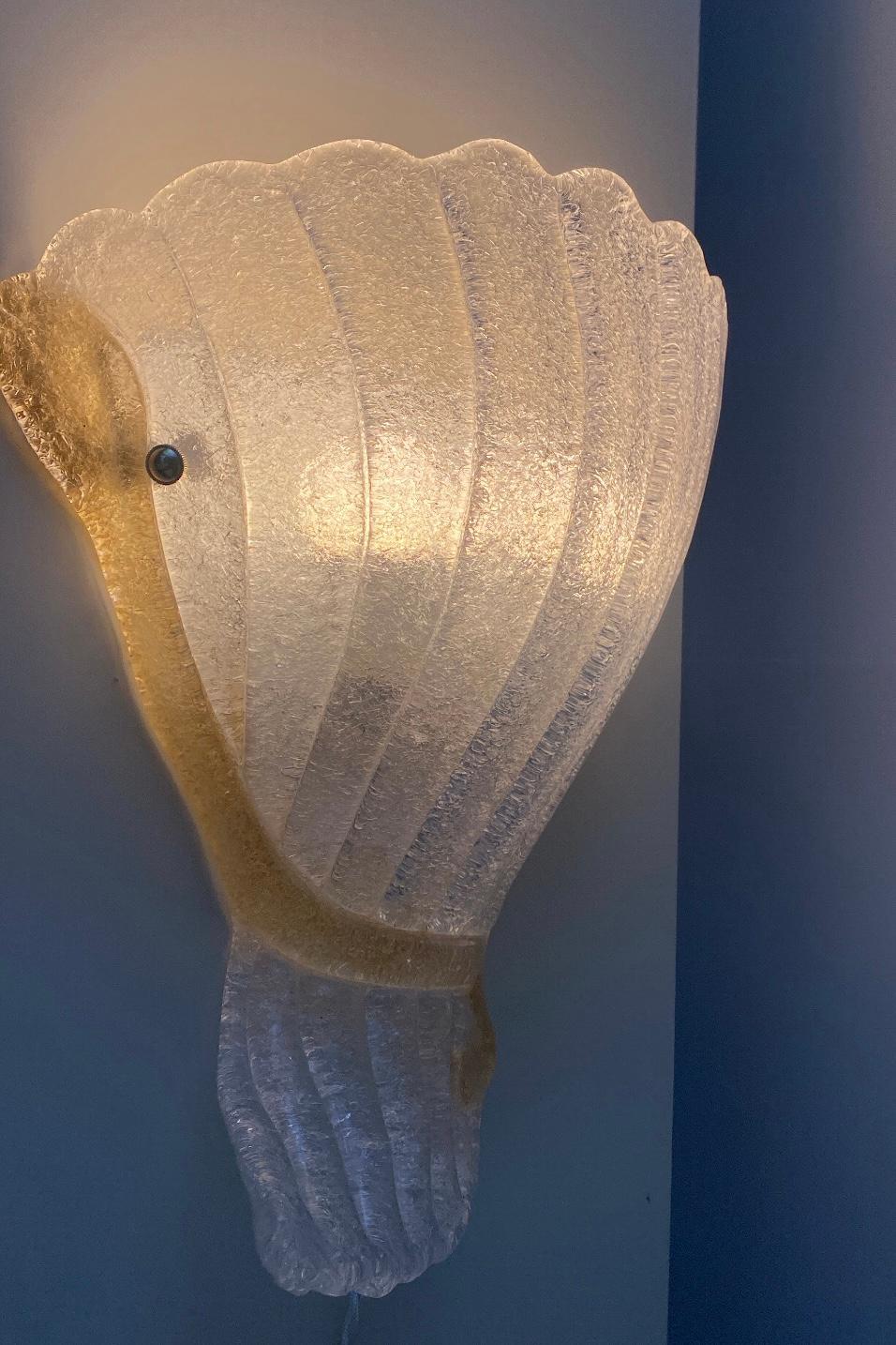 Mid-Century Modern XL vintage Italian Murano Hollywood Regency leaf glass wall lamp scone applique  For Sale