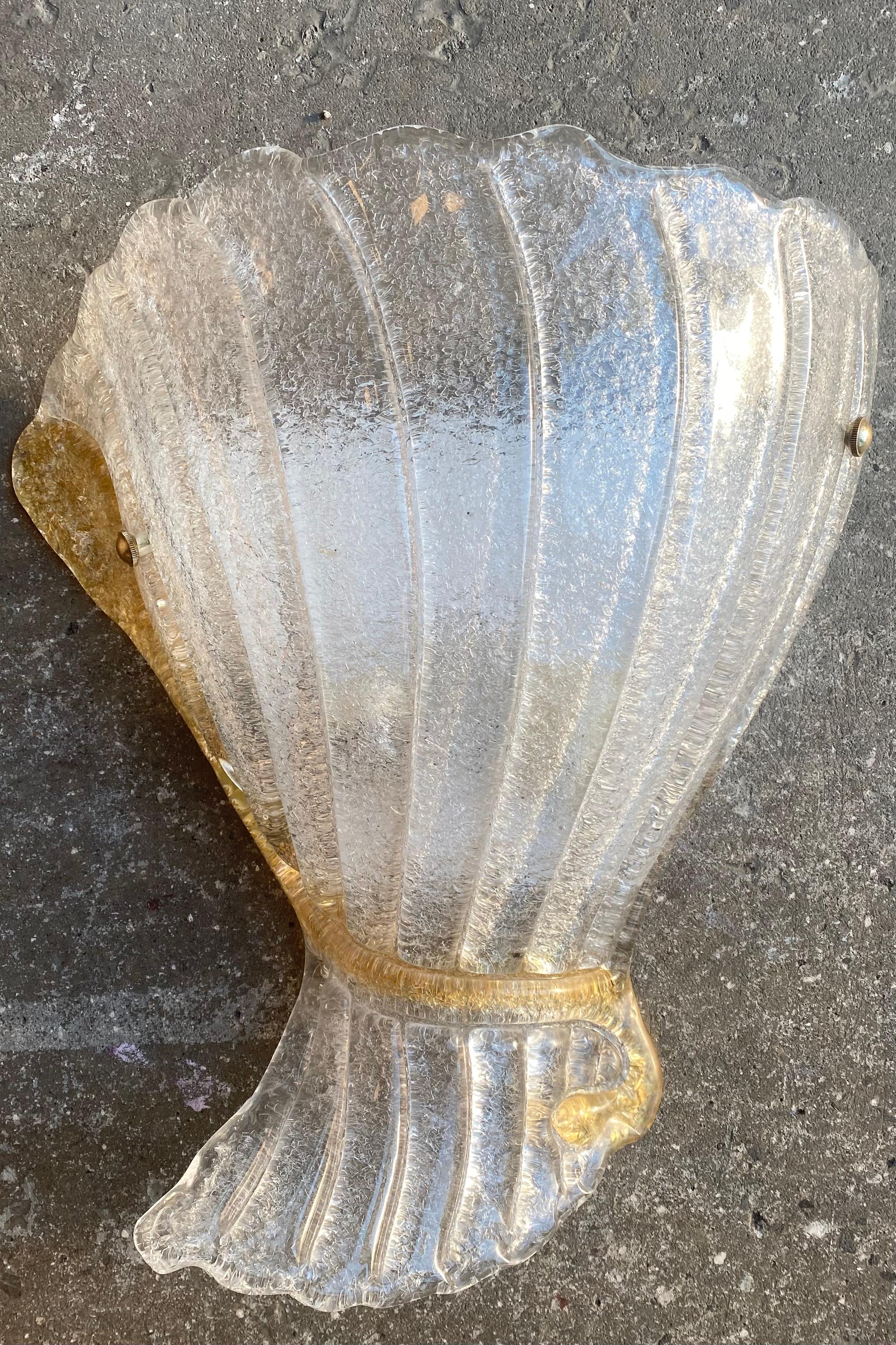Late 20th Century XL vintage Italian Murano Hollywood Regency leaf glass wall lamp scone applique  For Sale