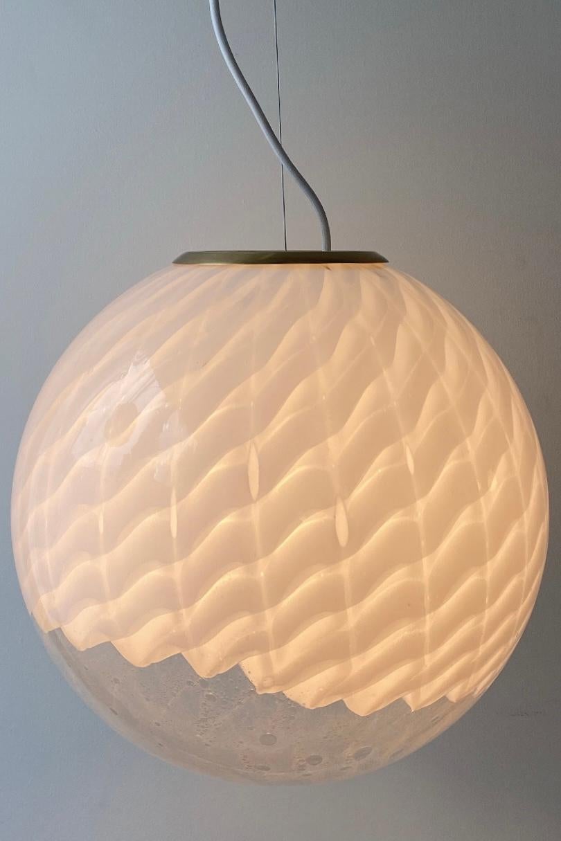 Murano Glass XL Vintage Murano Italian 1970s mouth blown Pendant Globe Sphere Ceiling Light