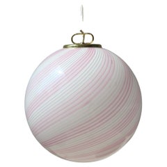XL Vintage Murano Pendant Ceiling Lamp White pink Swirl Glass Original Italian