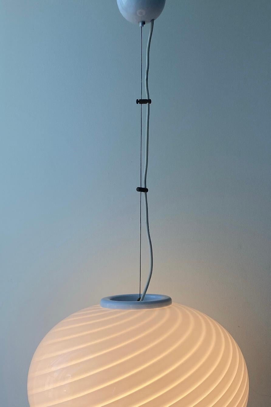 XL Vintage Murano Pendant Ceiling Lamp White Swirl Glass Original 70s Italian 1
