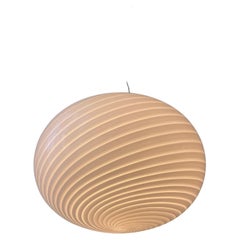 XL Vintage Murano Pendant Ceiling Lamp White Swirl Glass Original 70s Italian
