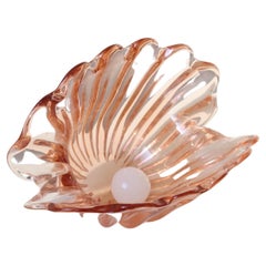 XL vintage Murano shell clam bowl with pearl italian mouth blown glass L: 37 cm