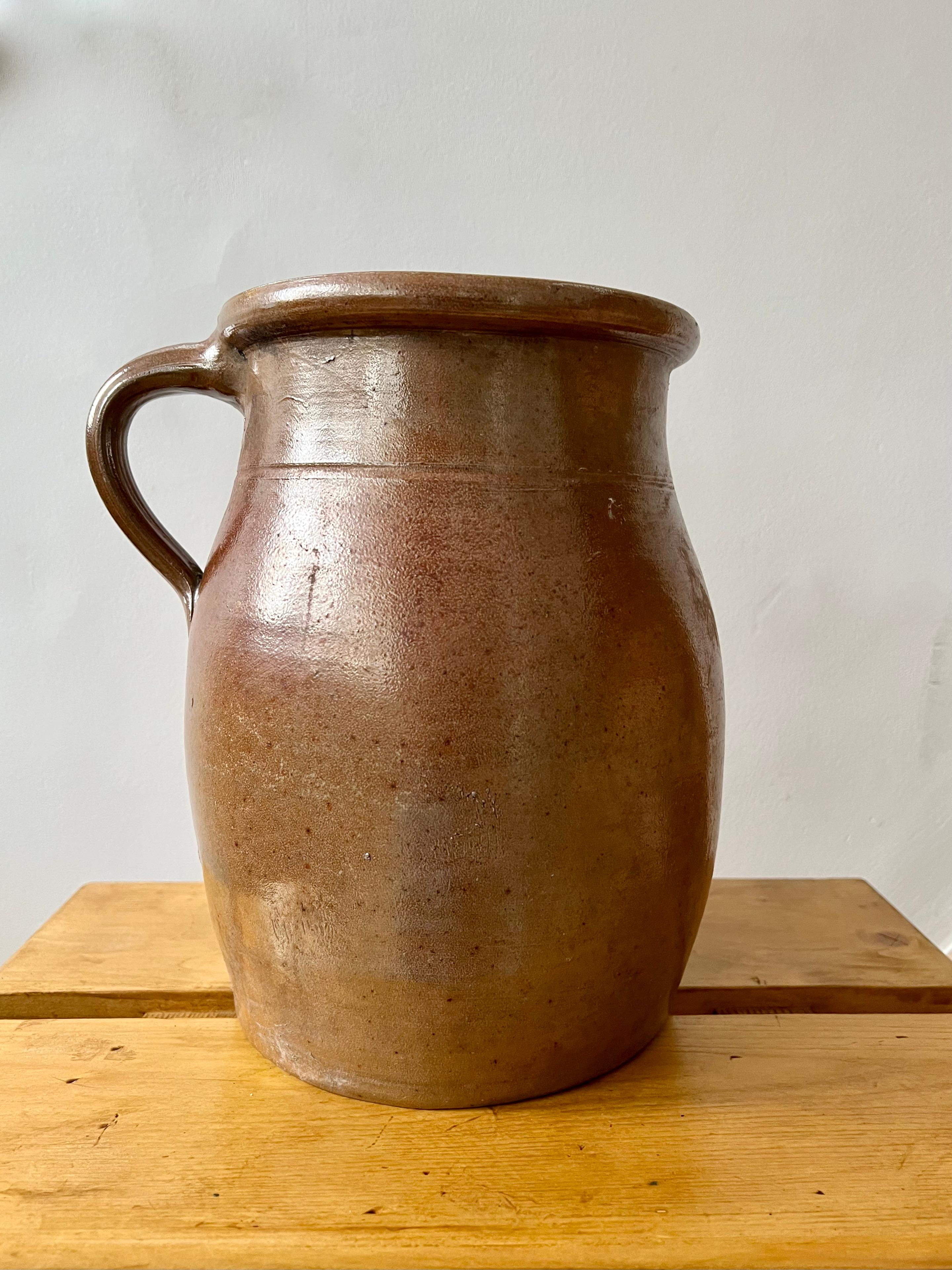 Stoneware XL vintage rustic French farmhouse stoneware jug pitcher, c.1960 For Sale