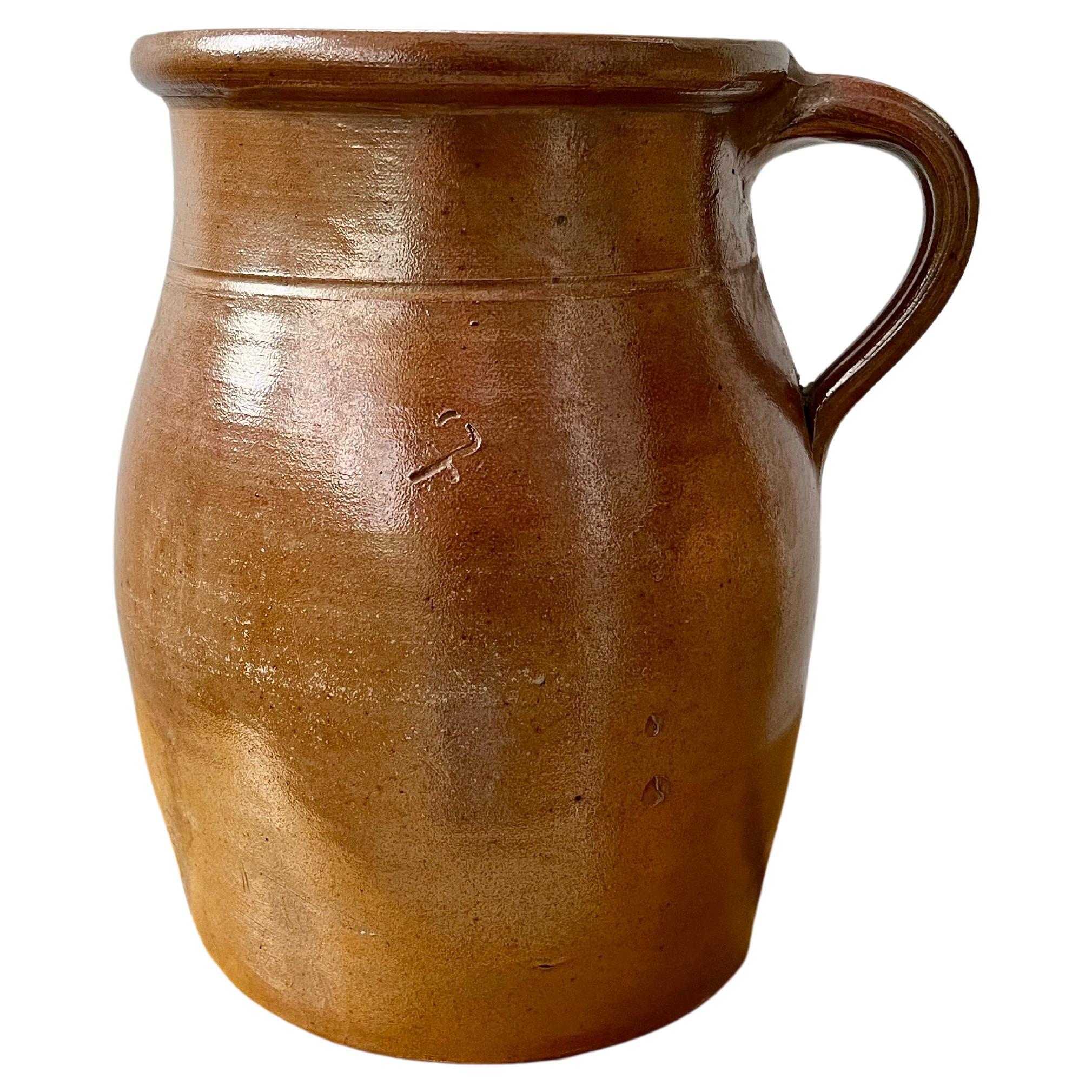 XL vintage rustic French farmhouse stoneware jug pitcher, c.1960 For Sale