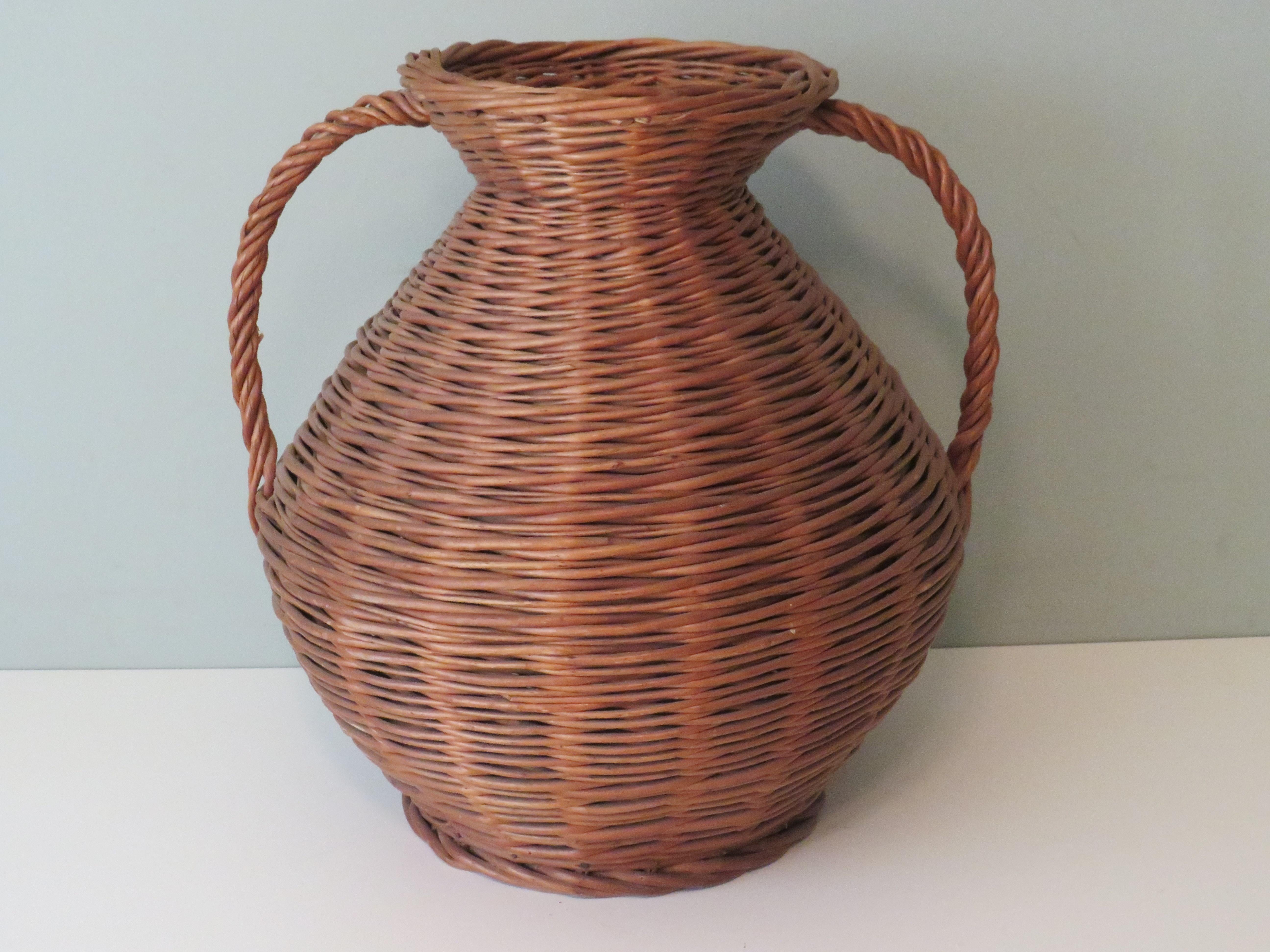 French XL Vintage Vase in Wicker, 1960 France For Sale
